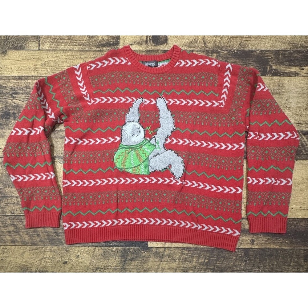 Sloth Ugly‎ Holiday Christmas Embroidered Funny Unisex Retro Sweater Size XXL